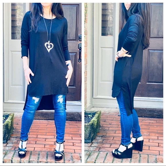 ✨LAST ONE✨BLACK HIGH LOW CHIC SLEEVES TUNIC DRESS - Picture 6 of 8